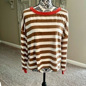 BUCKETLIST Red, Brown, and White Striped Top